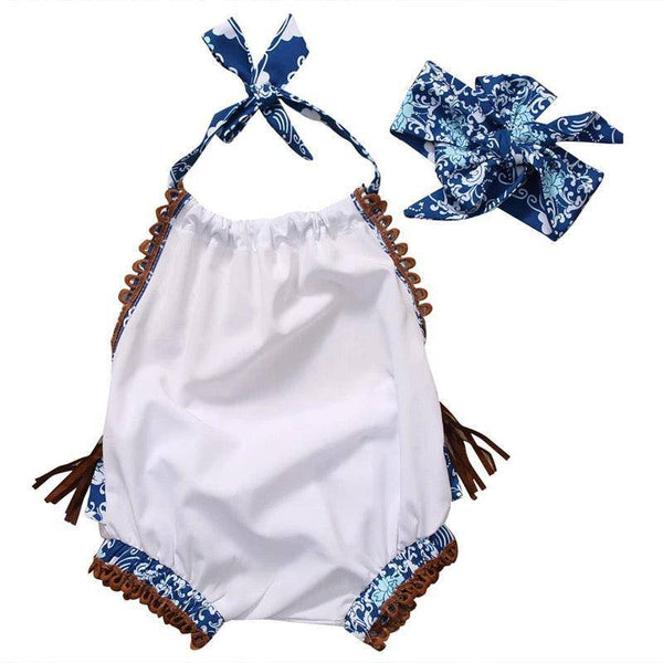 Cute Baby Girl Backless Bodysuit With Headband Outfit