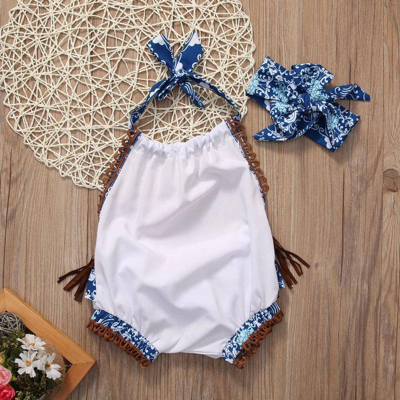 Cute Baby Girl Backless Bodysuit With Headband Outfit