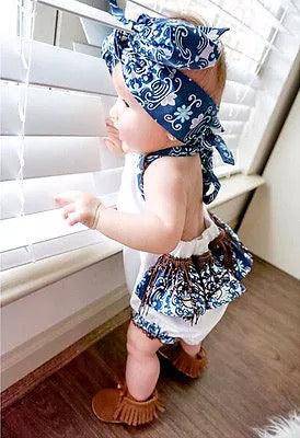Cute Baby Girl Backless Bodysuit With Headband Outfit