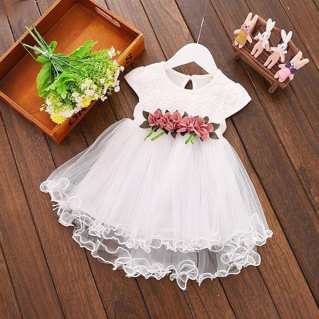 Cute Baby Girls Party Summer Floral Dress White