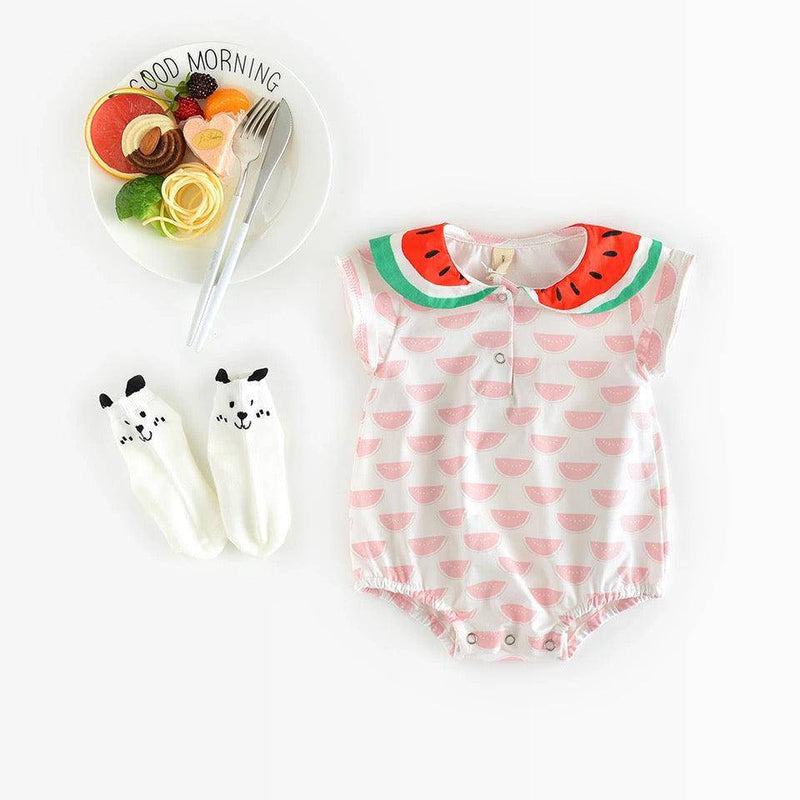 Cute Baby Girls Print Melon Collar Bodysuit Pink