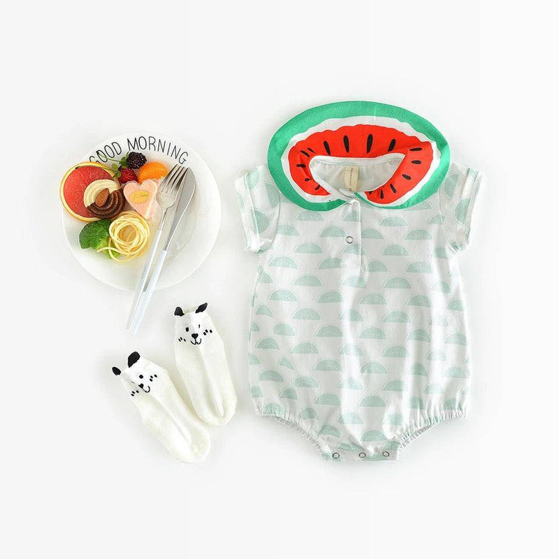 Cute Baby Girls Print Melon Collar Bodysuit White
