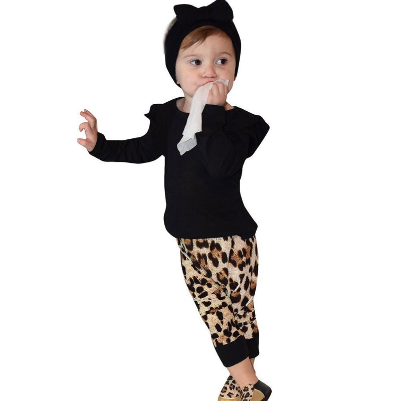 Cute Girls O-Neck Tops Leopard Pants
