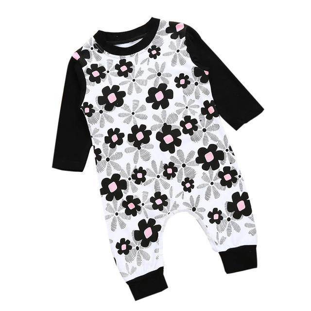 Cute Newborn Baby Girls Floral Romper Cotton Outfit White