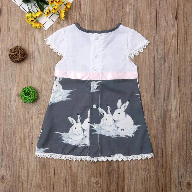 Cute Short Sleeve Rabbit Kid Baby Girls Dress