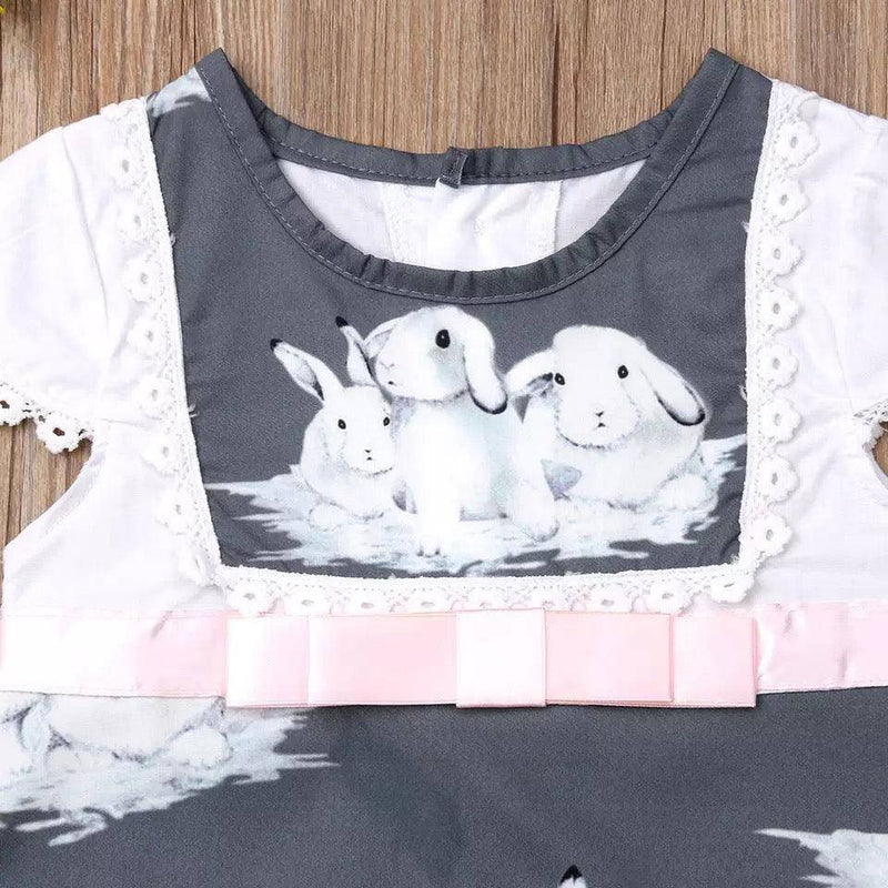 Cute Short Sleeve Rabbit Kid Baby Girls Dress