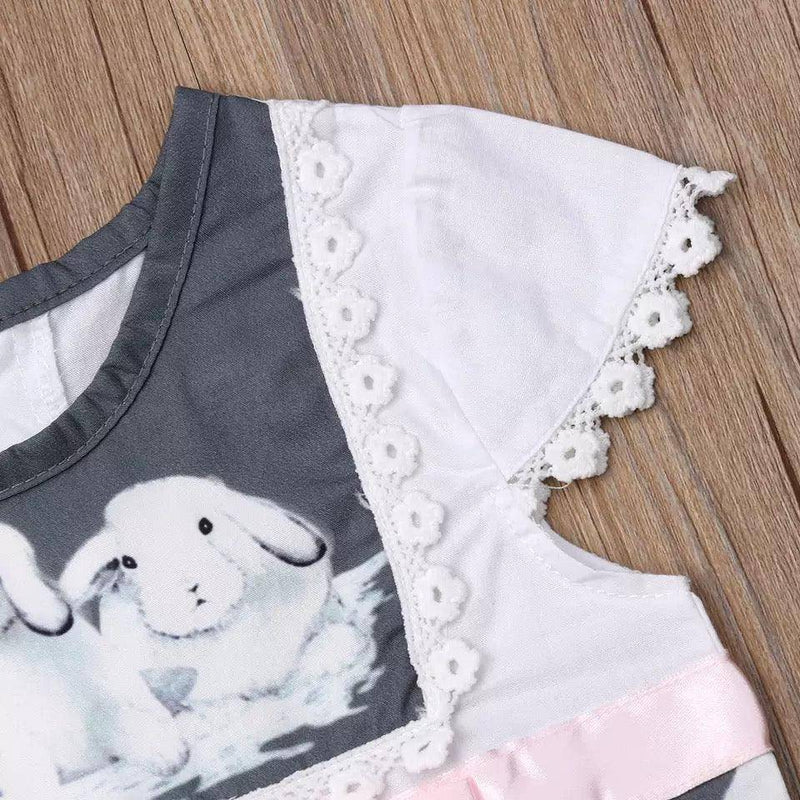 Cute Short Sleeve Rabbit Kid Baby Girls Dress