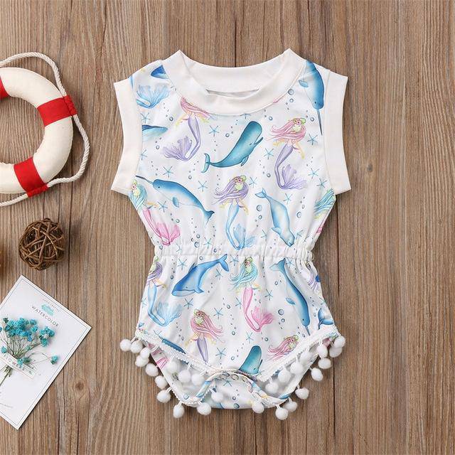 Cute Summer Baby Girls Elastic Jumpsuit White