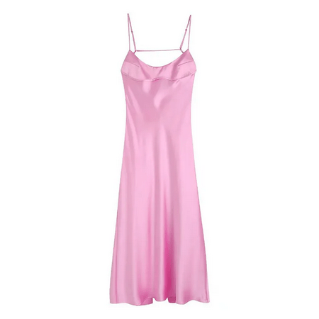 Elegant Spaghetti Strap Backless Satin Dress Pink
