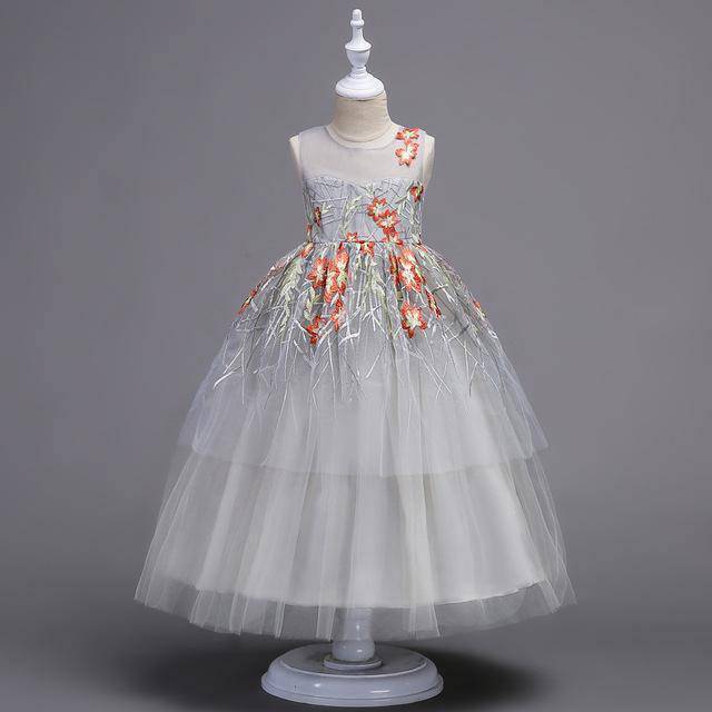 Embroidered sleeveless princess birthday party dress White Pink