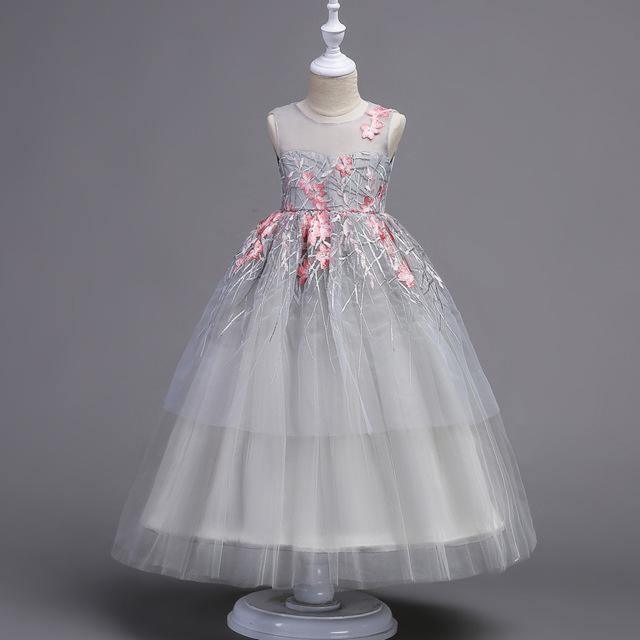 Embroidered sleeveless princess birthday party dress White Orange