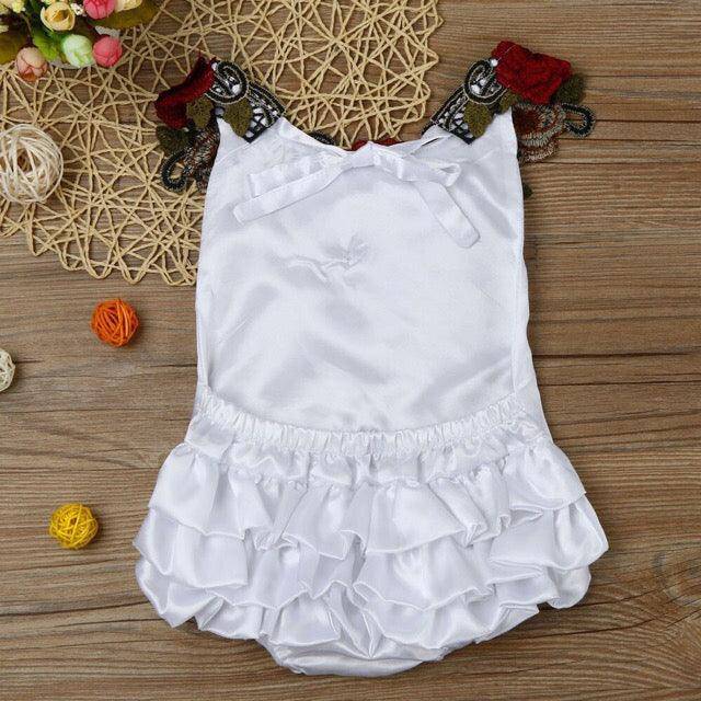 Embroidery Baby Girl White Red Flower Onesie
