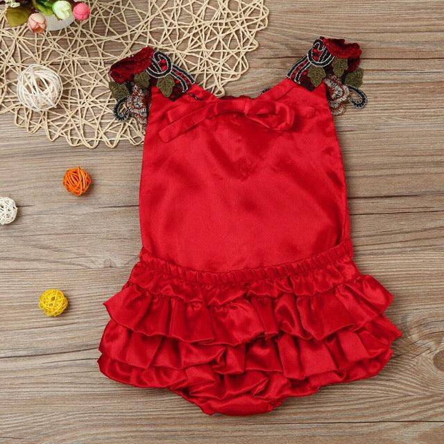 Embroidery Baby Girl White Red Flower Onesie