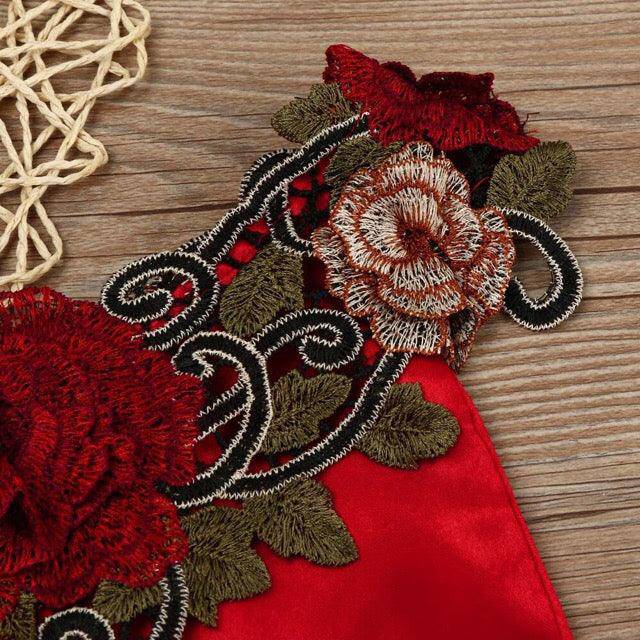 Embroidery Baby Girl White Red Flower Onesie