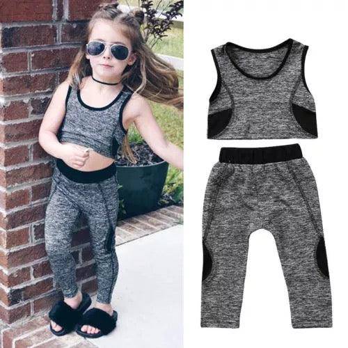Exquisite Girls Sleeveless Tops Pants Outfit Grey