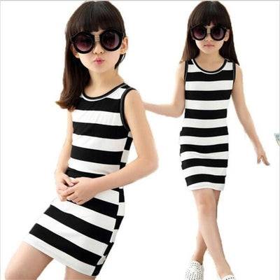 Exquisite stripe sleeveless girls dresses Black White