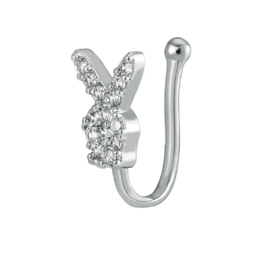 Women Teens Gold Silver Plated Crystal Ear Cuff Fake Nose Ring Victory Sign