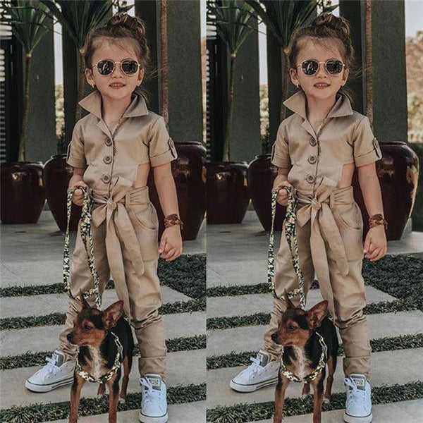 Fashion Toddler Girls England Styles Jumpsuit Brown