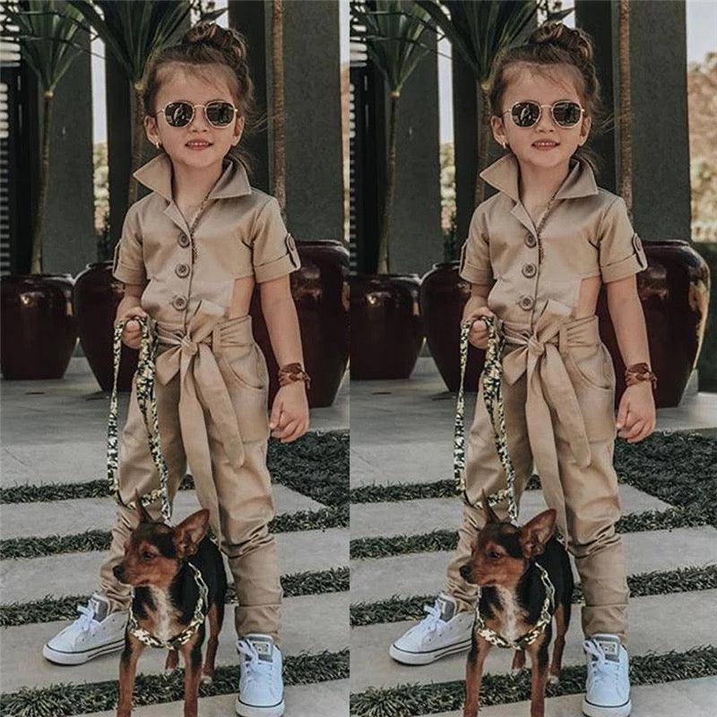 Fashion Toddler Girls England Styles Jumpsuit Brown