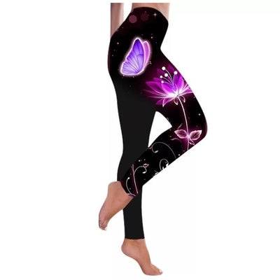 Fashion Women Butterfly Print Leggings Pants High Waist Sport Pants Purple