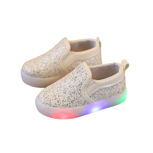 Fashionable Leather Girls Bling Led Sneakers Shoes White