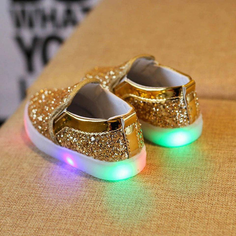 Fashionable Leather Girls Bling Led Sneakers Shoes