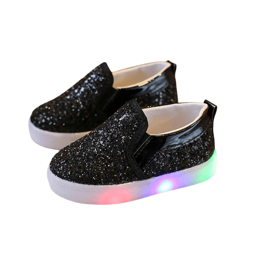 Fashionable Leather Girls Bling Led Sneakers Shoes Black