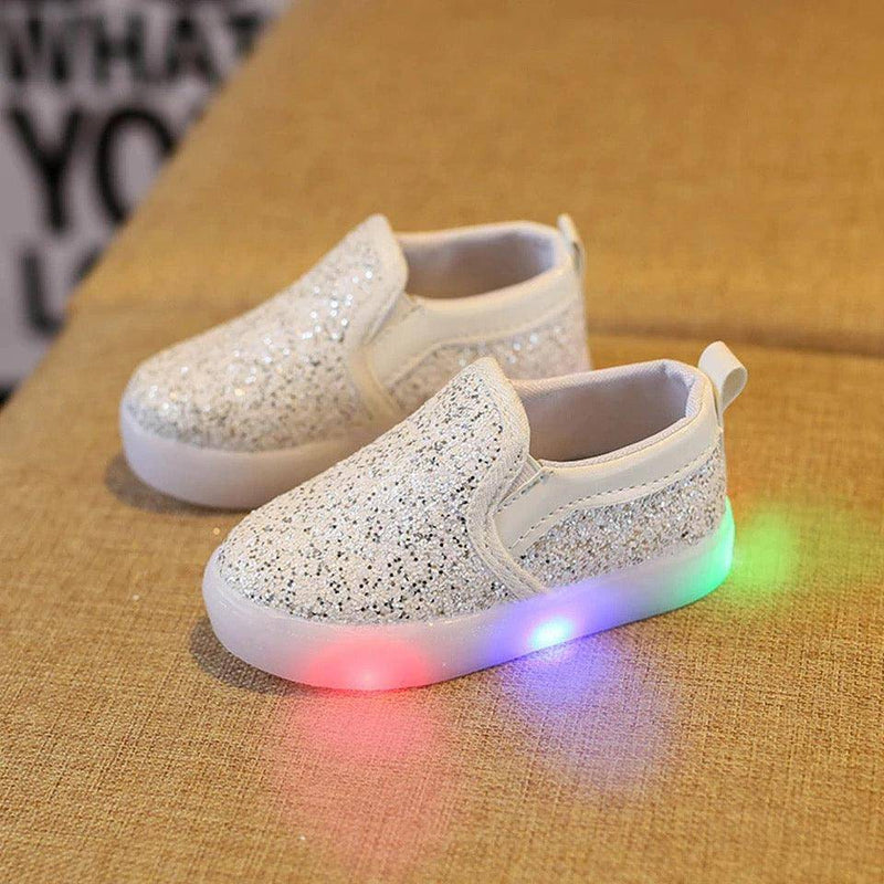 Fashionable Leather Girls Bling Led Sneakers Shoes