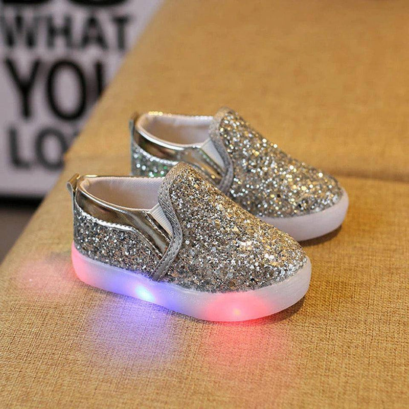 Fashionable Leather Girls Bling Led Sneakers Shoes