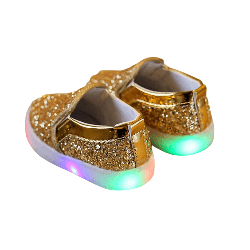 Fashionable Leather Girls Bling Led Sneakers Shoes Gold