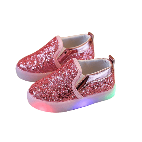 Fashionable Leather Girls Bling Led Sneakers Shoes Pink