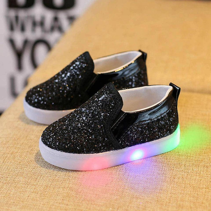 Fashionable Leather Girls Bling Led Sneakers Shoes
