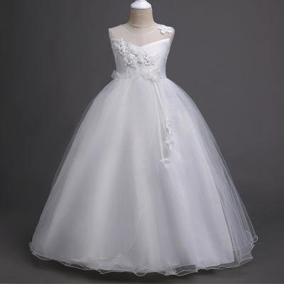 Floral girls Cinderella sleeveless dresses White