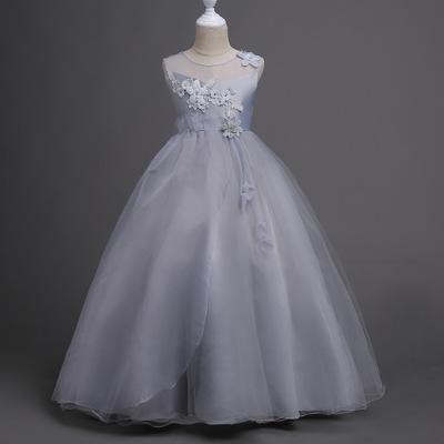 Floral girls Cinderella sleeveless dresses Gray