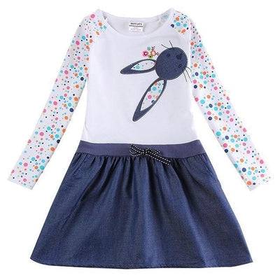 Floral Long Sleeve Girls Novelty Dress Navy White