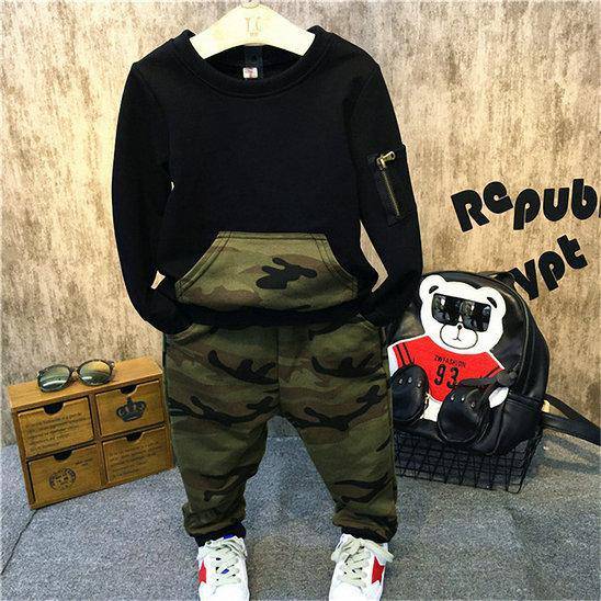 Full Sleeve Shirt Pant Youth Camo Outfit Black