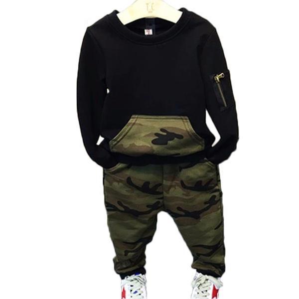 Full Sleeves Kids Blouse Pants Tracksuit Clothes Black camo