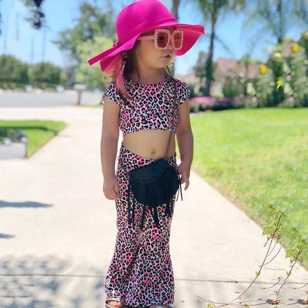 Toddler Girls Leopard Short Sleeve Tops Pant Outfit