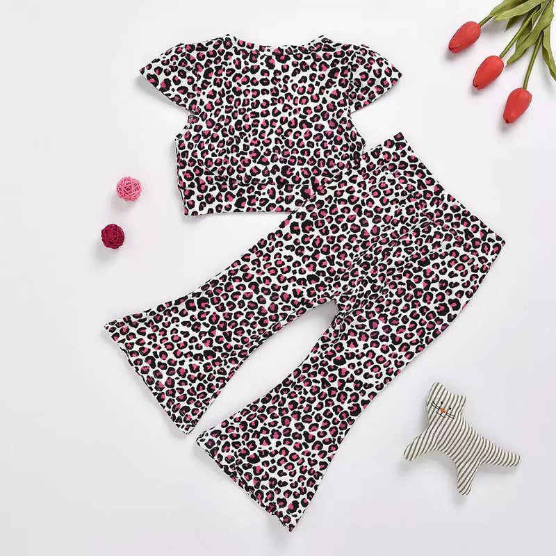 Toddler Girls Leopard Short Sleeve Tops Pant Outfit