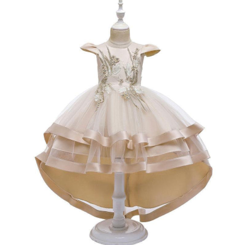 Princess Girls Long Little Host Tail Dress Party Khaki