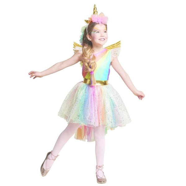 Toddler Girls Rainbow Unicorn Horn Party Dress Rainbow