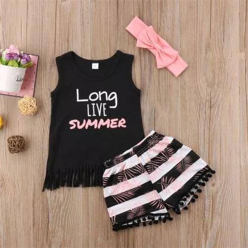 Summer Girls Sleeveless Tops Pants Outfit Sets Clothes Black