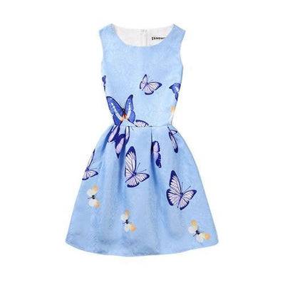 Girls Summer Butterfly Fish Floral Sleeveless Dress Blue