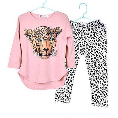 Full Girl Long Sleeve T Shirt Leopard Leggings Clothes pink