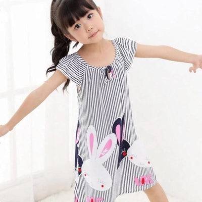 Cute Kid Girls Nightgown Bohemian Knitted Short Striped Clothes Grey Pink