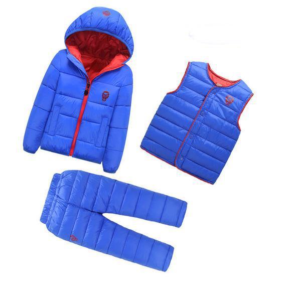 Girls Boys Hooded Padded Coat Vest Pants Outfit Blue