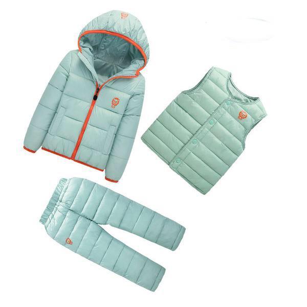 Girls Boys Hooded Padded Coat Vest Pants Outfit Army Green