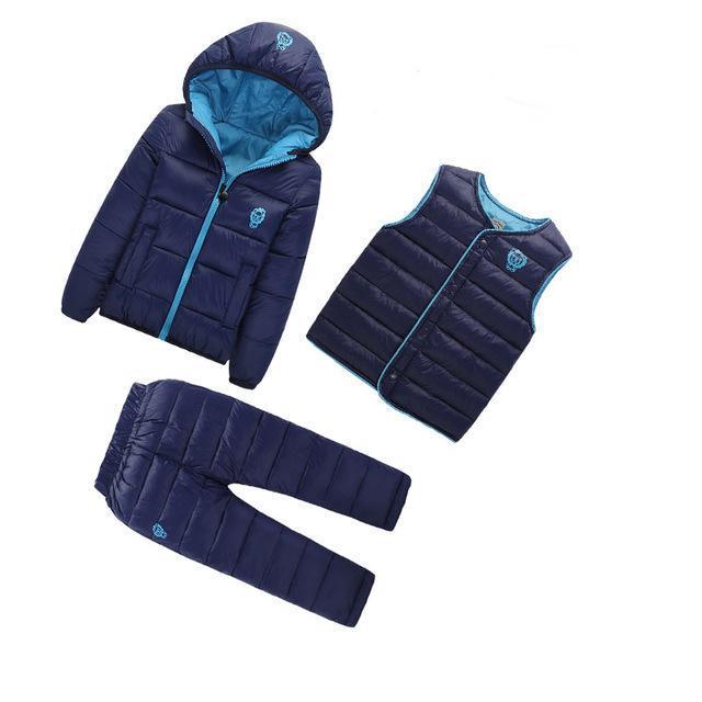 Girls Boys Hooded Padded Coat Vest Pants Outfit Navy Blue