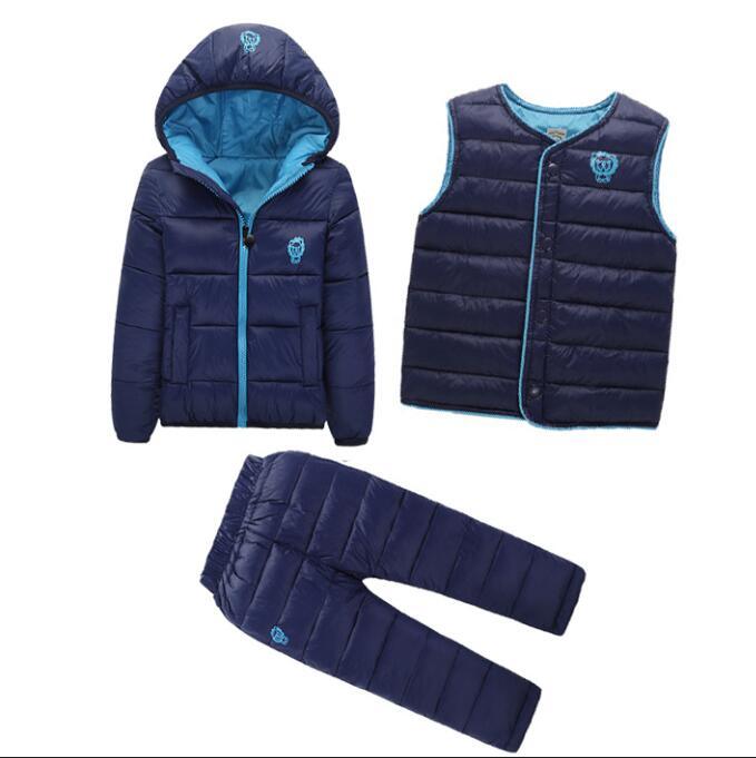 Girls Boys Hooded Padded Coat Vest Pants Outfit