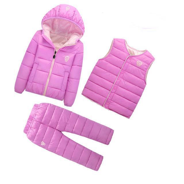 Girls Boys Hooded Padded Coat Vest Pants Outfit Lavender